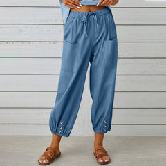 Women's Wide Leg Cotton Linen Casual Trousers