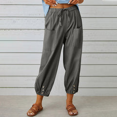 Women's Wide Leg Cotton Linen Casual Trousers
