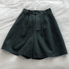Retro High Waist Slim Linen Wide Leg Trousers